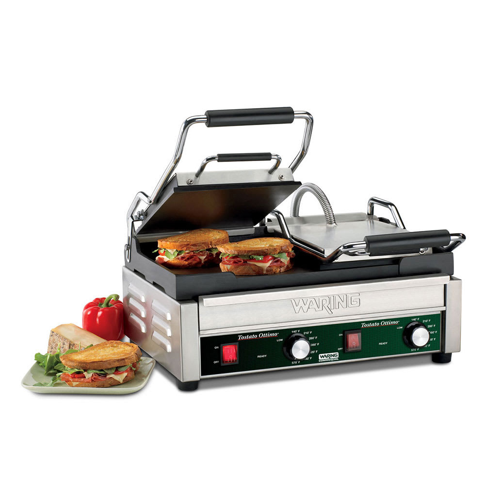 Double Commercial Panini Press w/ Cast Iron Smooth Plates, 240v/1ph