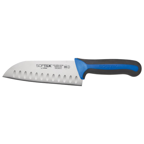 7" Santoku Chef's Knife w/ High Carbon Steel Blade & Black/Blue TPR Handle
