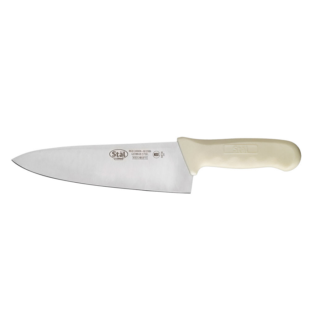 8" Wide Cooks Knife w/ White Polypropylene Handle