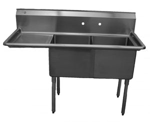 Two Compartment Sink, 56-1/2"W x 23-1/2"D, 18" drainboard on left