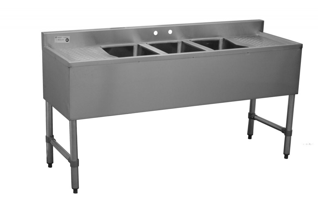 Bar Series Sink - 3 10" Bowls, 60" Long with 2 Drainboards