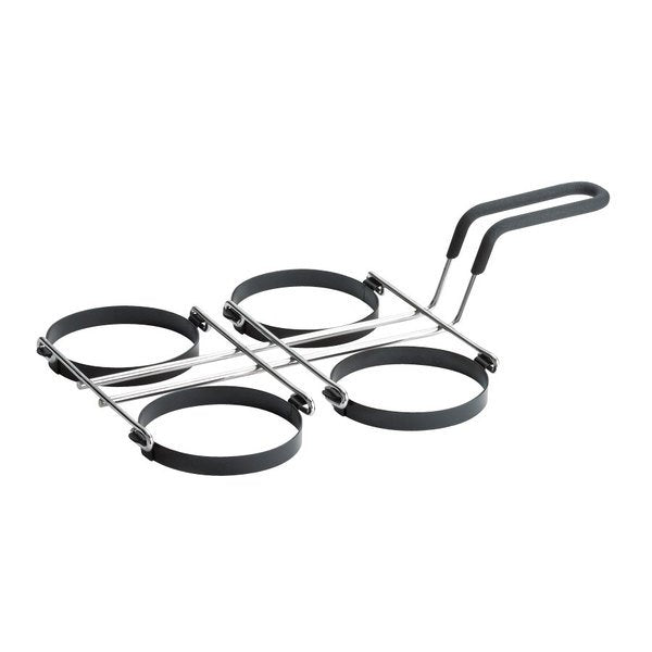 Tablecraft  Four 4" Black Non-Stick Egg Rings with Handle