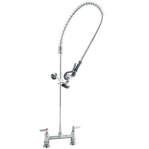 T&S EasyInstall Deck Mounted 42" High Pre-Rinse Faucet with Adjustable 8" Centers, 44" Hose, and 6" Wall Bracket