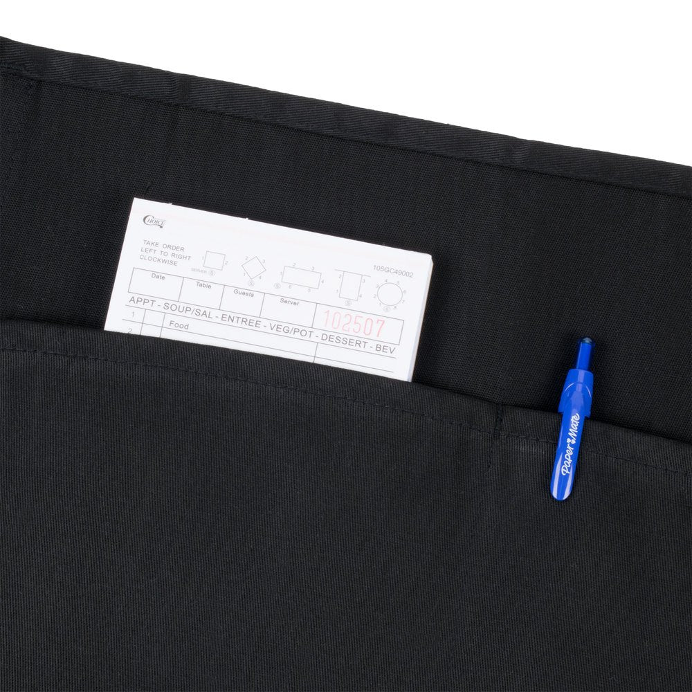 Black Poly-Cotton Customizable Waist Apron with 3 Pockets - 12"L x 24"W