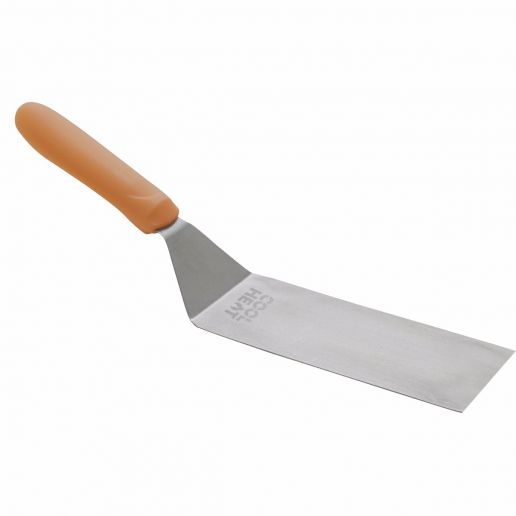 7 1/4" x 3" Stainless Steel Offset Square Edge Turner with Orange Cool Heat Nylon Handle